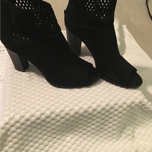 Black Suede Open Toe Booties - Picture 3 of 5